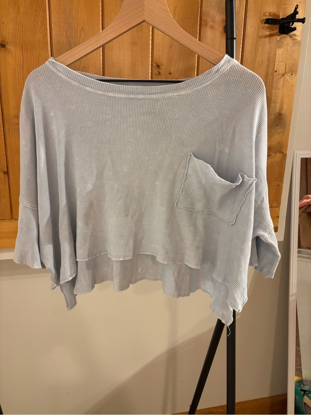 Altar'd State Pale Blue Cropped Ribbed Top with Pocket